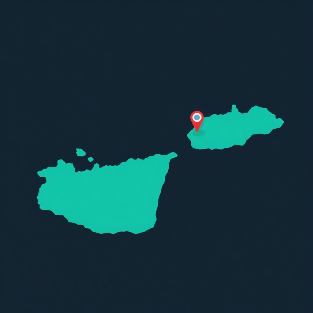 Stylized illustration of Malta with a location marker